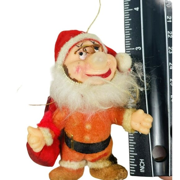 Dopey And Doc Santa Red Flocked Disney Christmas Collectible Ornament Vintage - Picture 14 of 14